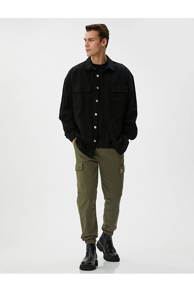 Koton Cargo Jogger Pants with Lace-up Waist Pocket Label Printed Cotton