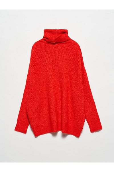 Dilvin 2268 Turtleneck Wide Sweater-red