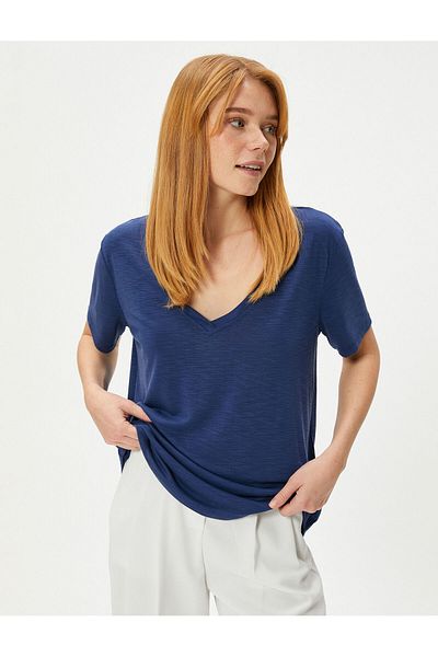Koton Tricou cu decolteu în V, croiala standard, mânecă scurtă, amestecat în modal