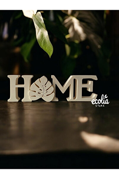 Main Collectibles Bej Home Yazılı Yaprak Detaylı Dekoratif Obje