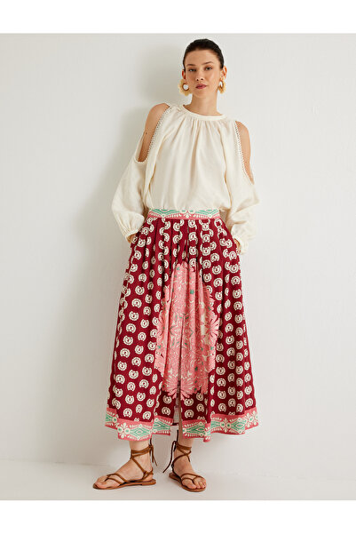 Koton Ethnic Patterned Viscose Fabric - X Melis Ağazat Long Bell Skirt