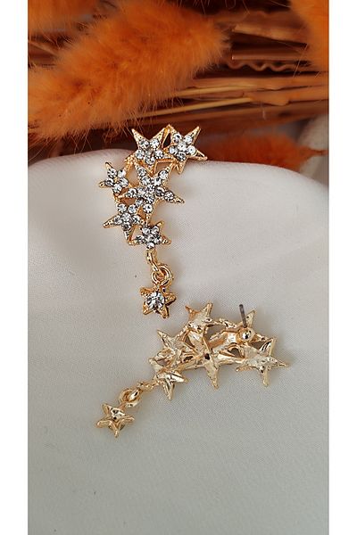 İPAR AKSESUAR Zircon Star Metal Gold Earring