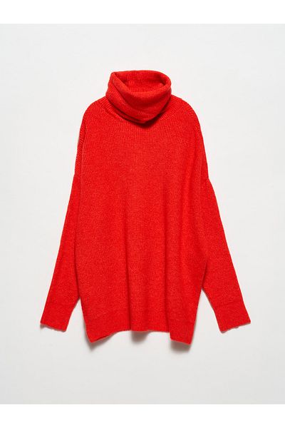 Dilvin 2268 Turtleneck Wide Sweater-red