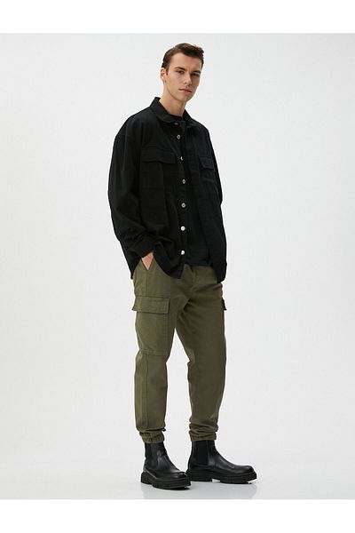Koton Cargo Jogger Pants with Lace-up Waist Pocket Label Printed Cotton