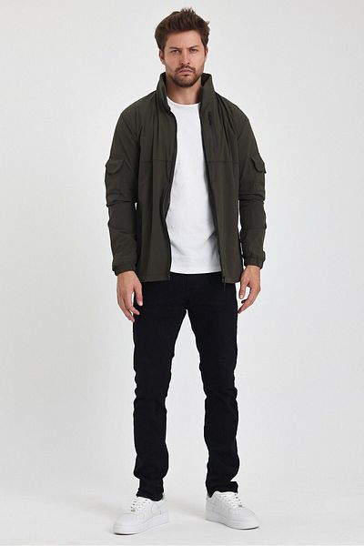 twentyfive25 Outdoor Multi-Pocket Tactical Lycra Dark Khaki Color Seasonal Men's Coat