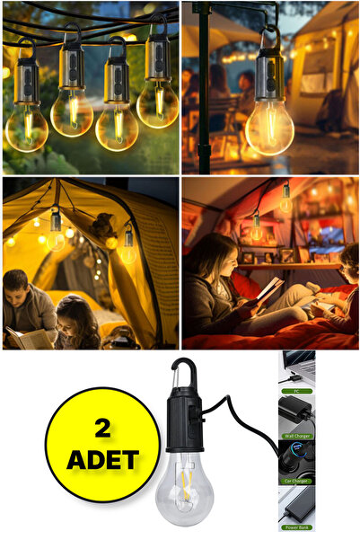 Rechargeable Self Hanging Hook Outdoor Camping Hand Lamp with 3 Different Modes led - 2 PCS