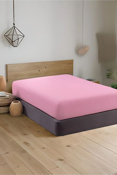 kalitem çarşafçı Pink Single Combed Cotton Sheet - 100% Cotton, Elastic