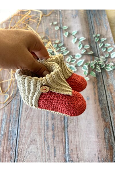 seraskids Hand Knitted Brick Color Baby Boots Booties