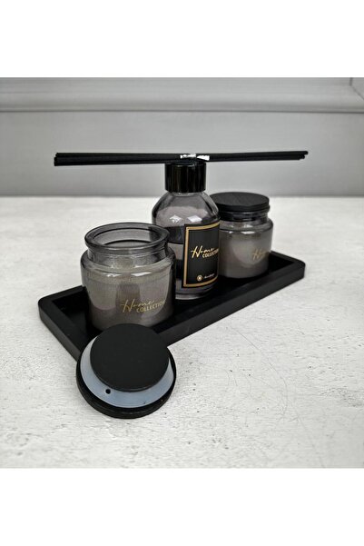 PEKİBU TEPSİLİ MUM VE KOKU SETİ SİYAH MİSTY FOREST