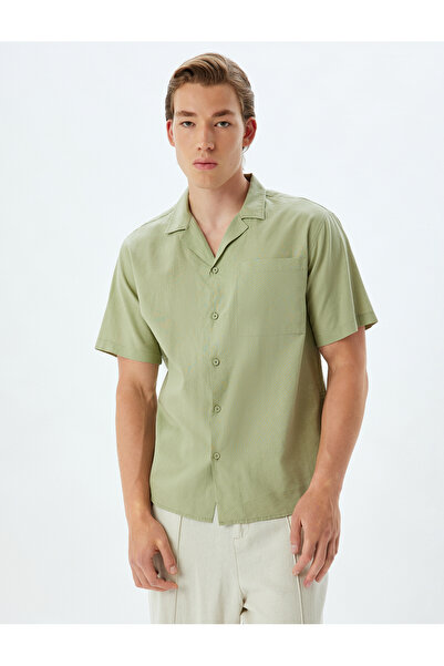 Koton Short Sleeve Basic Linen Blended Shirt with Pocket Detail