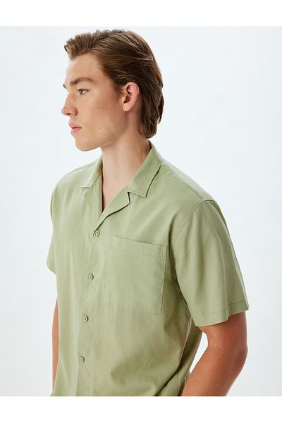 Koton Kurzärmliges Basic-Hemd aus Leinenmischung mit Taschendetail