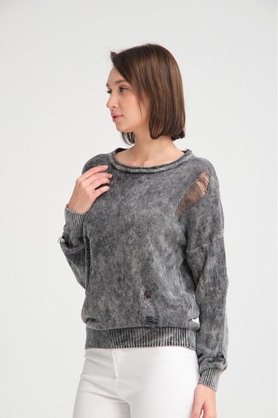 Su Moda Women's Knitwear Sweater - Ripped, Sausage Collar, Long Sleeve, Sports