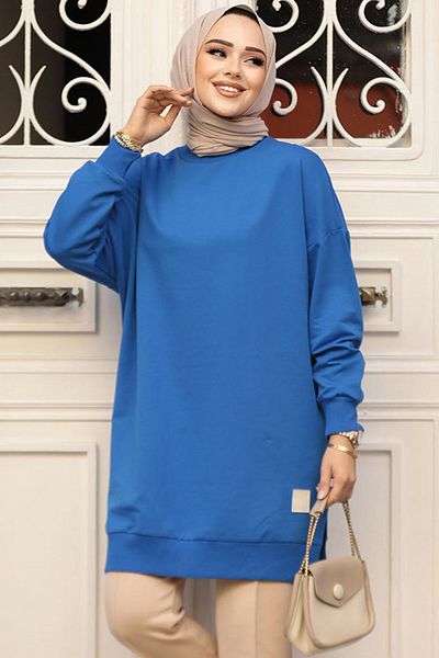 Neva Style تونيك حجاب ساكس أزرق 30644SX