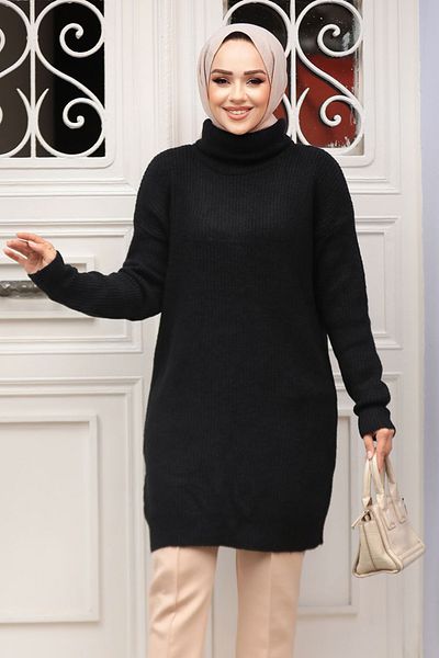 Neva Style سترة تونيك تريكو سوداء عالية الجودة 20223S