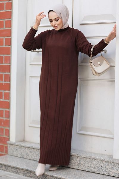 Neva Style Rochie maro din tricotaje Hijab 31230KH