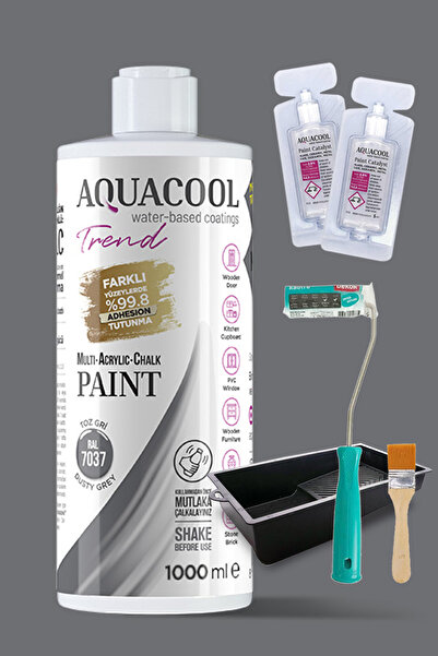 Aquacool Trend Akrilik Hobi Boyama Seti 1000 ml, 2 Adet Katalizör, Kadife Rulo 10 Cm, Boyacı Tavası, İpek Fırça