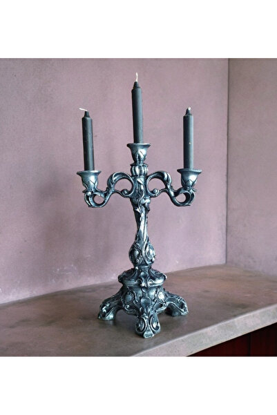 AlinSanatHeykel 3 Kollu Klasik Oymalı Şamdan - Modern Ev Aksesuarı