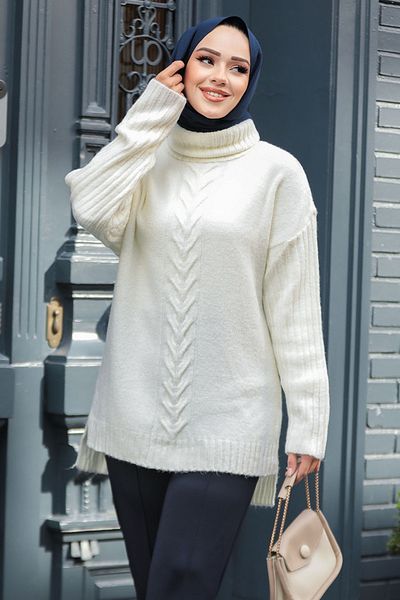 Neva Style منقوشة إكرو الحجاب تريكو سترة تونيك 20441E