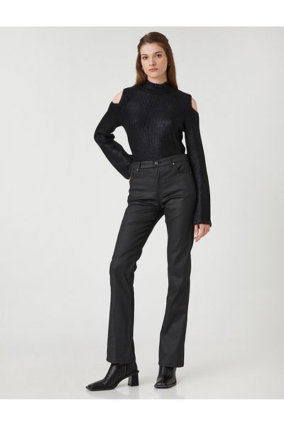 Koton Glittery Window Detailed Stand Collar Knitwear Sweater