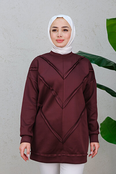 LOCCO Kadın Önü V Detaylı Tunik  Bordo