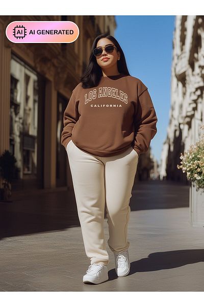 ALİA Καφέ φούτερ με λεπτομέρεια Alia Print - Plus Size