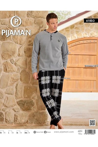 Pijamoni Ανδρικό σετ πιτζάμες με κουμπιά χειμερινό φλις 6100/3 - 1 Τεμάχιο