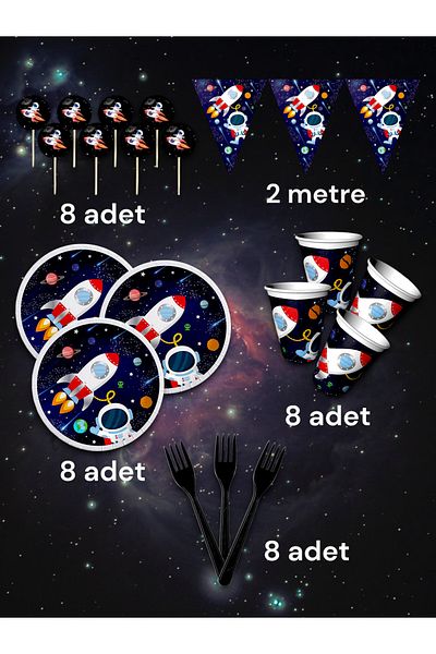 VibeHome 8-Person Space Themed Eco Party Set - for Birthday Party and Fun Events