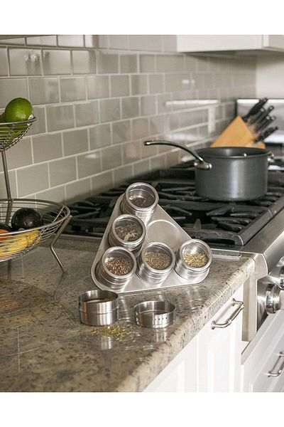 ARVALE Magnetic Spice Rack with 6-Piece Triangle Stand Stainless Steel