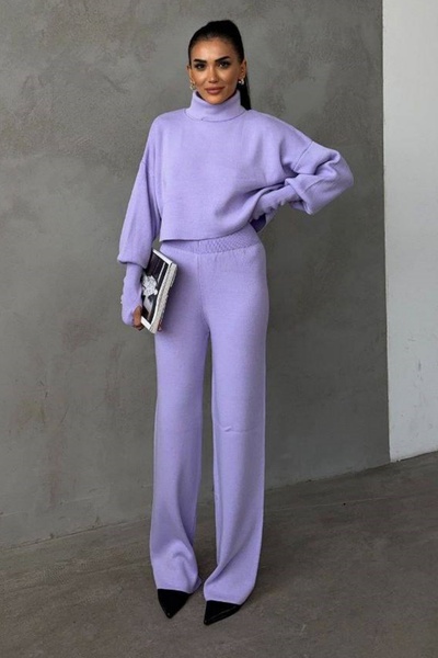 vuvutasarım Lilac Knitwear Set - Stretchy Turtleneck Sweater and High Waist Pants 015