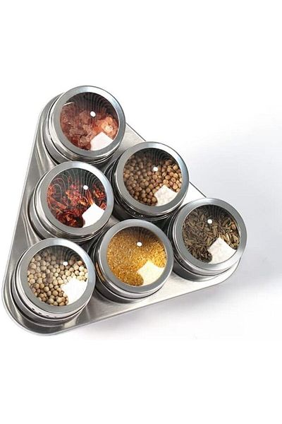 ARVALE Magnetic Spice Rack with 6-Piece Triangle Stand Stainless Steel