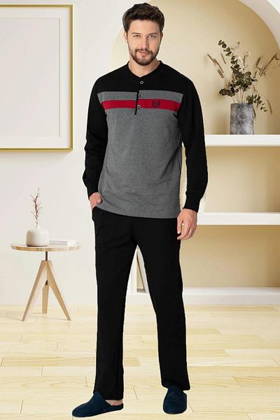 Mecit Pijama Ανδρικό σετ πιτζάμες Mecit 2763 Γκρι 100% βαμβάκι μεγάλου μεγέθους
