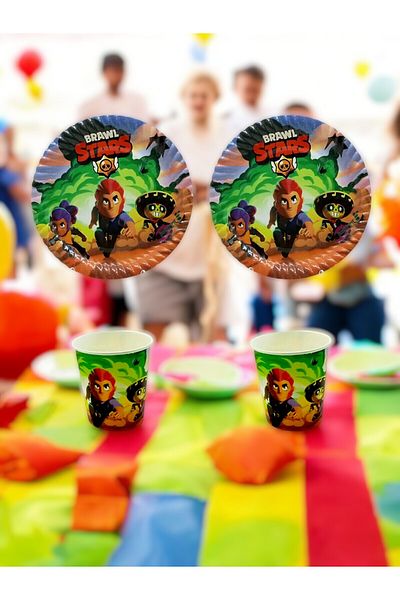 VibeHome 8 Pieces Brawl Stars Themed Plate Cup Set - for Birthday Party and Fun Events