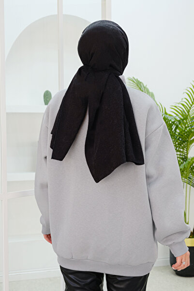 LOCCO Світло-сірий світшот з принтом NYC - на півзастібці для жінок