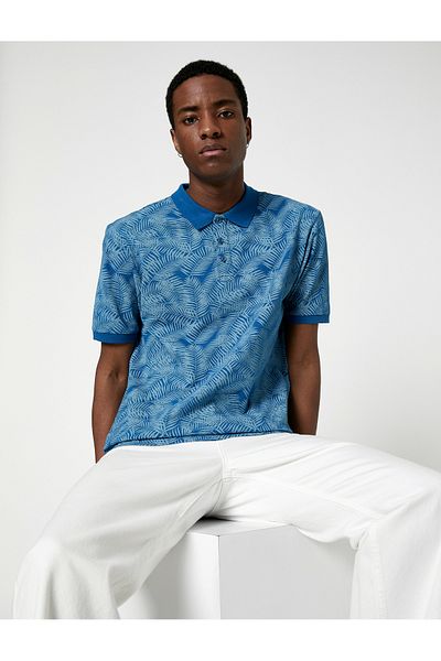 Koton Tričko Polo Neck Leaf Detailní krátký rukáv Slim Fit