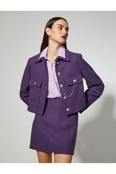 Koton Crop Tweed Blazer Jacket με λεπτομέρεια τσέπης