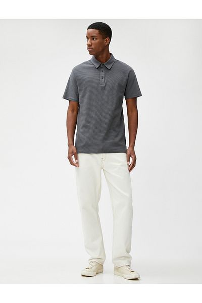 Koton Tričko Polo Neck Textured Buttons Slim Fit Krátké rukávy