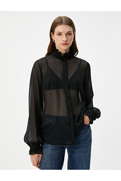 Koton Διαφανές πουκάμισο με μπαλόνι μανίκια με βολάν γιακά