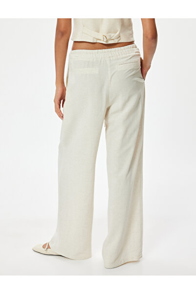 Koton Keten Karışımlı Bol Paça Pantolon Astarlı Cepli Beli Lastikli Bağlamalı