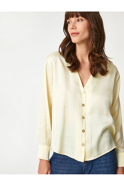 Koton V-Neck Shirt Long Sleeve Shiny Buttons