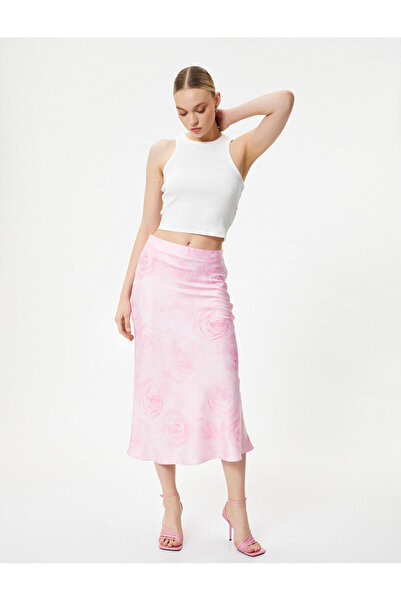 Koton Fustă midi Satin Floral Talie Normala
