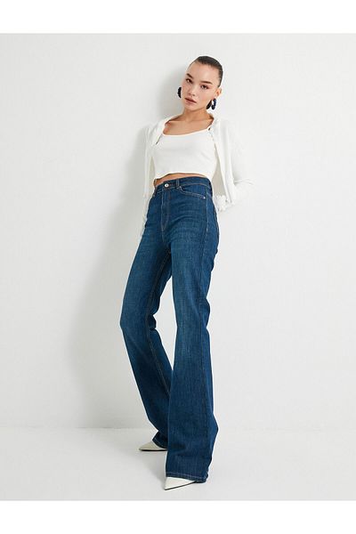 Koton Flared Leg Jeans Slim Fit Standard Waist Stretch Cotton Pocket - Victoria Jeans