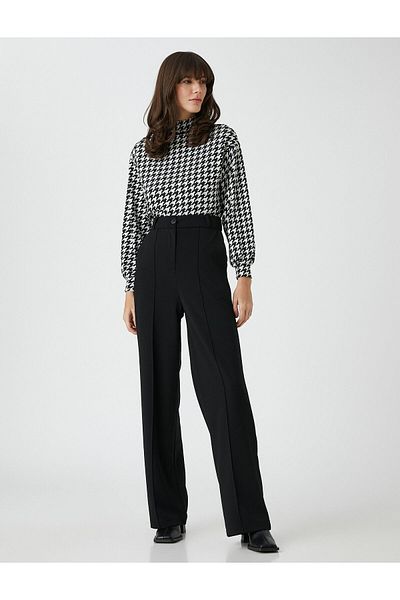 Koton Houndstooth Patterned Stand Collar Sweater
