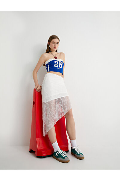 Koton Straplez Crop Top Baskılı Fiyonk Detaylı