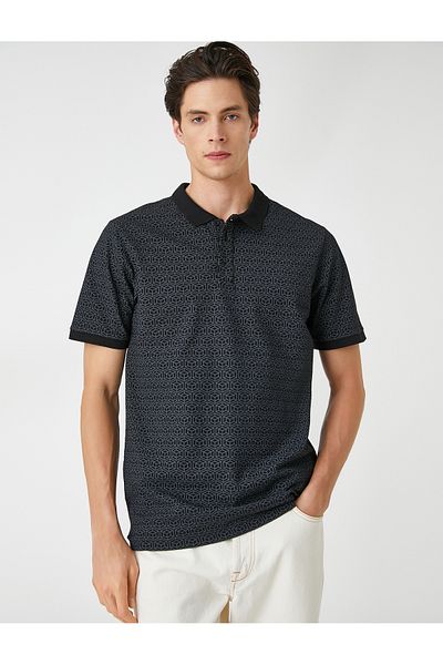 Koton Polo Neck T-Shirt Slim Fit with Geometric Detail