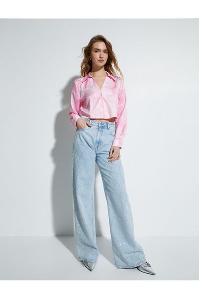 Koton Crop Shirt Floral Patterned
