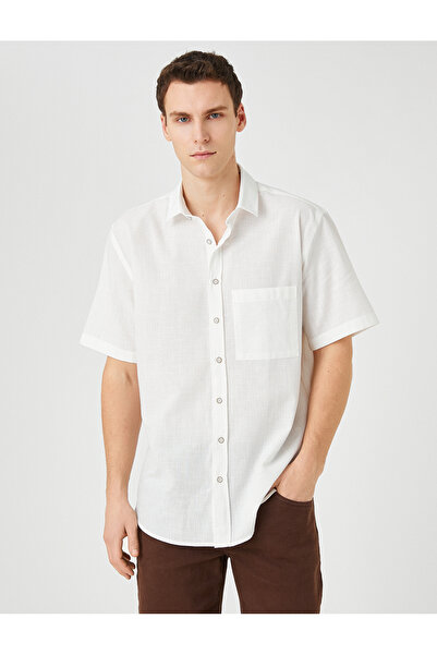 Koton Καλοκαιρινό πουκάμισο με κοντό μανίκι κλασική τσέπη γιακά με λεπτομέρειες