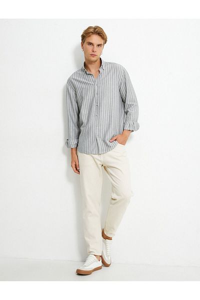 Koton Sporthemd Slim Fit, geknöpft, klassischer Kragen, Viskosemischung