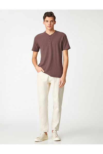 Koton Μπλουζάκι Basic, Γιακάς, Κουμπωτό, Slim Fit, Κοντομάνικο