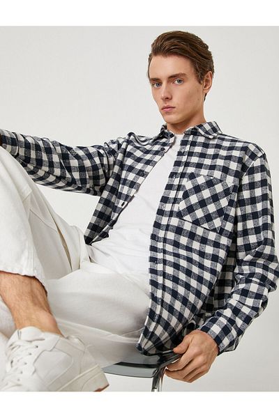 Koton Риза Lumberjack с джобове и детайлна класическа яка с дълъг ръкав