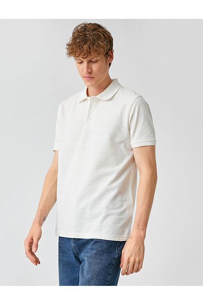 Koton Strukturiertes, gestreiftes T-Shirt mit Polokragen